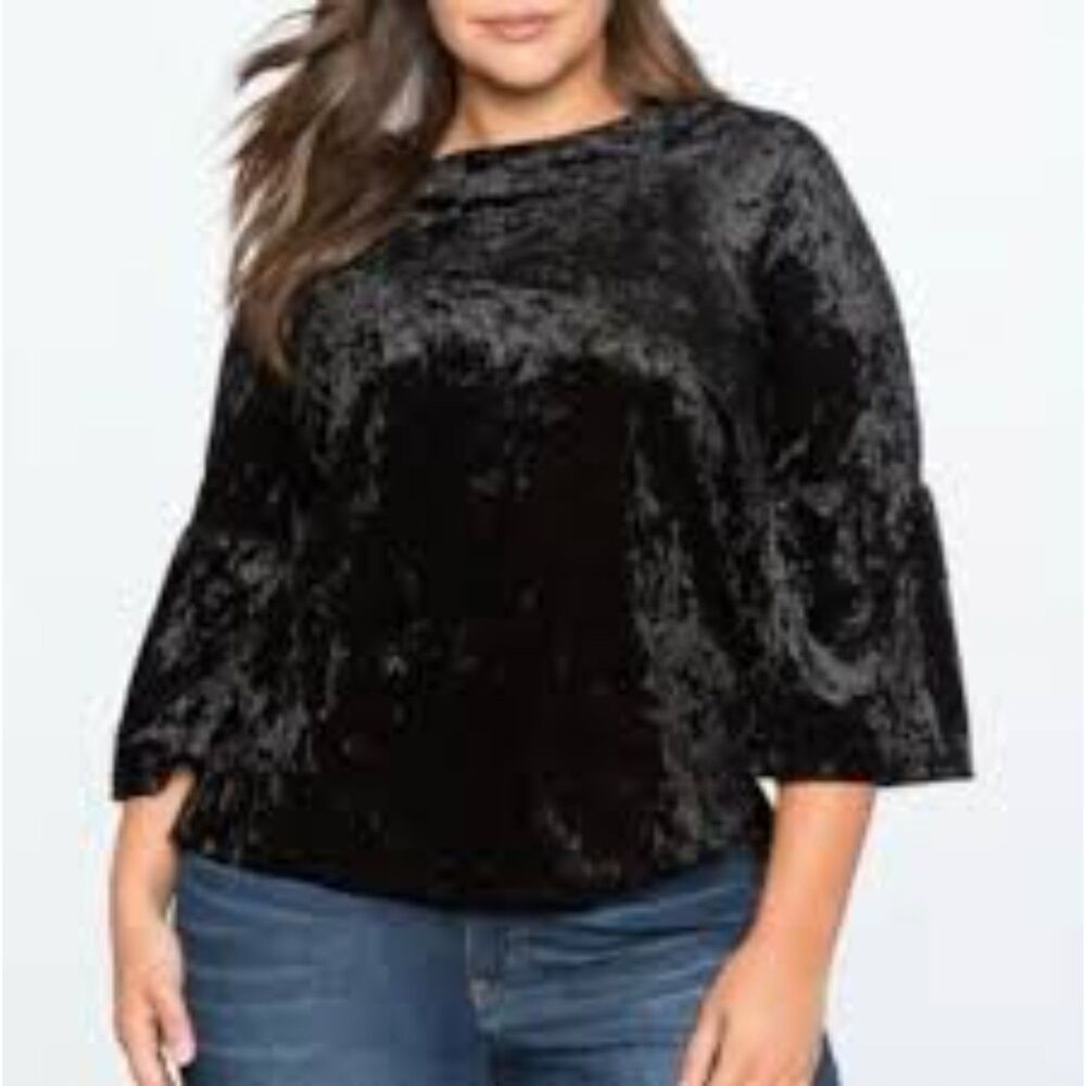 Eloquii Black Crushed Velvet Bell Sleeve Gothic Dark Romantic Witchy Plus Size16